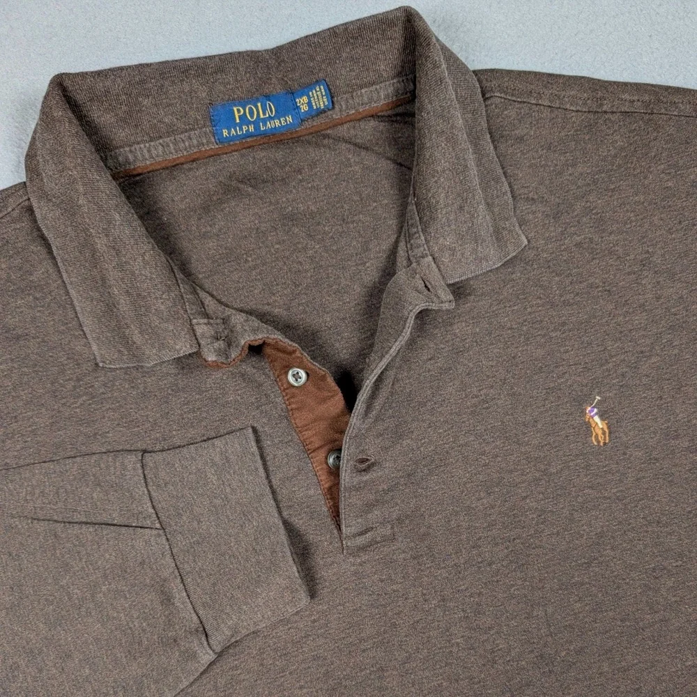 Polo Ralph Lauren Polo Shirt Mens 2XB Brown Long Sleeve Cotton Flesh Pony